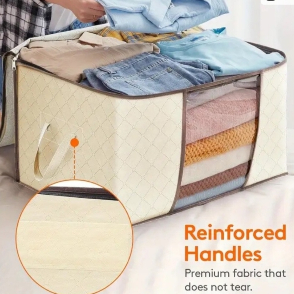Cream Fabric Storage Organizer with Reinforced Handles